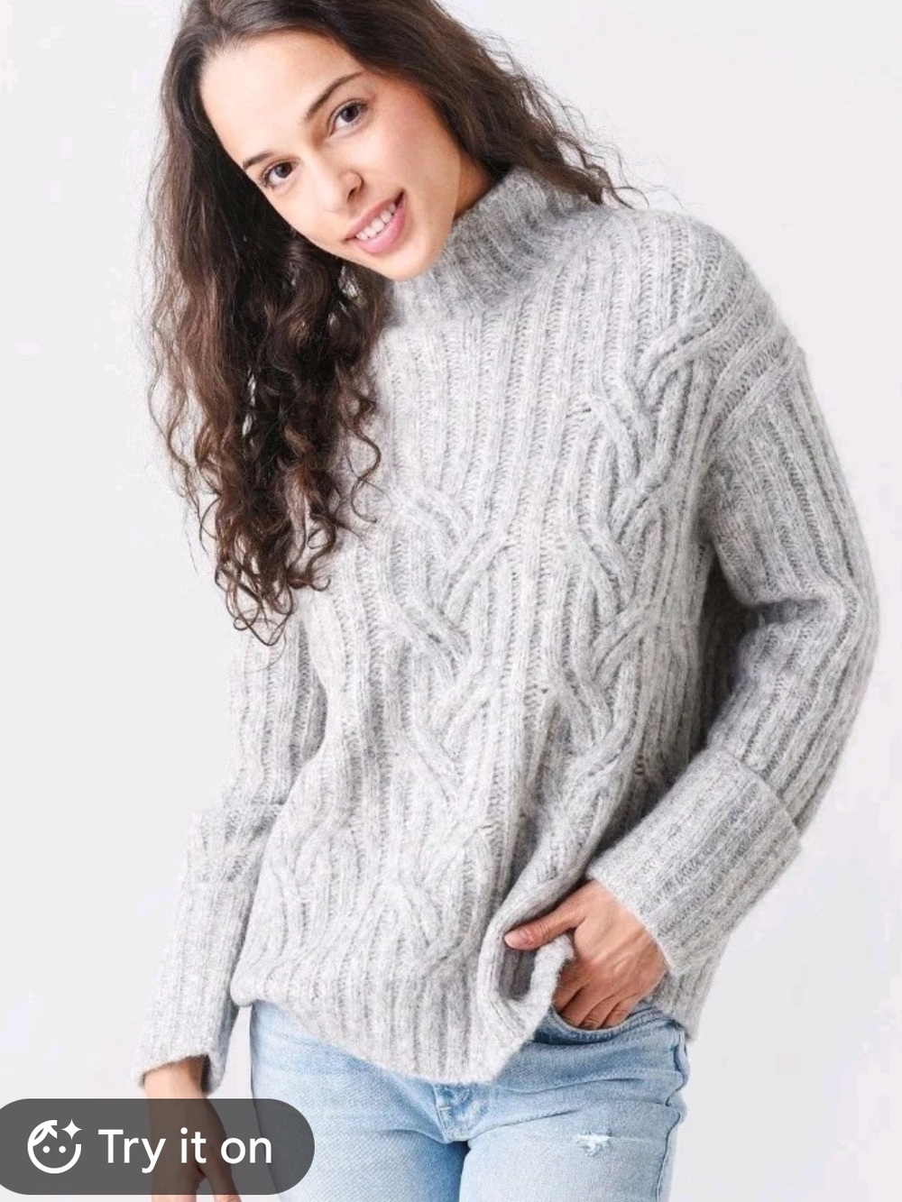 Vince Women’s Mirrored Cable Turtleneck Sweater Green Alpaca Wool Blend Size L